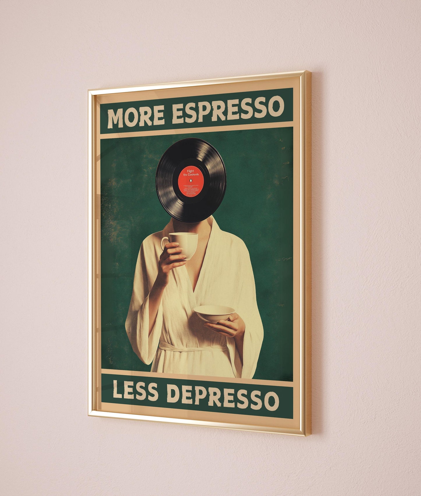 More Espresso Less Depresso, Funky Kitchen Print, Coffee Prints, Retro Print, Vinyl record Poster, Music Lovers Gift, Wall Art Home Decor