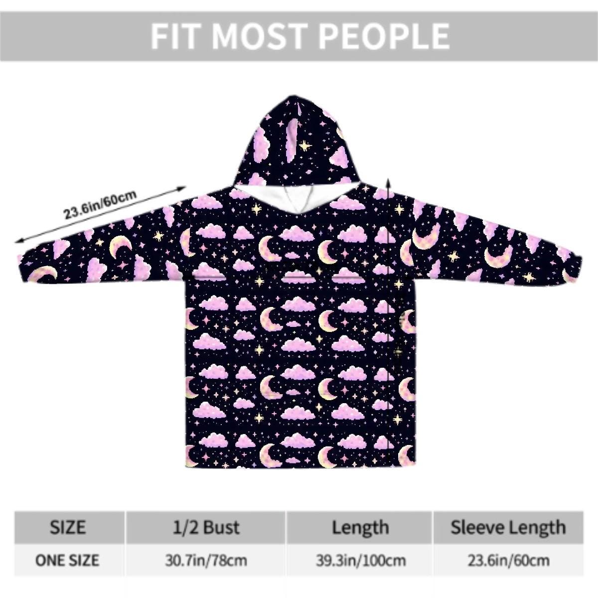 Pixel Art Pink Purple Moon Blanket Hoodie, Retro Kawaii Anime Gamer Hooded Jumper, Cute Long Sleeve Fashion Loungewear for Women