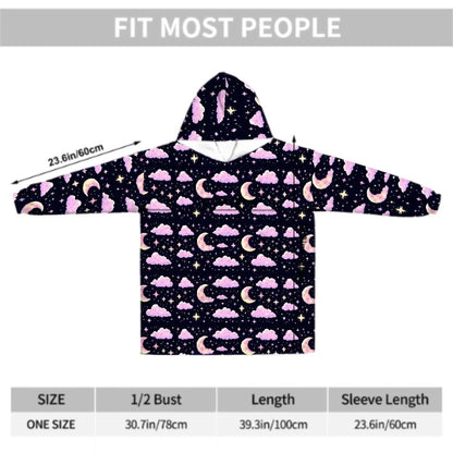 Pixel Art Pink Purple Moon Blanket Hoodie, Retro Kawaii Anime Gamer Hooded Jumper, Cute Long Sleeve Fashion Loungewear for Women