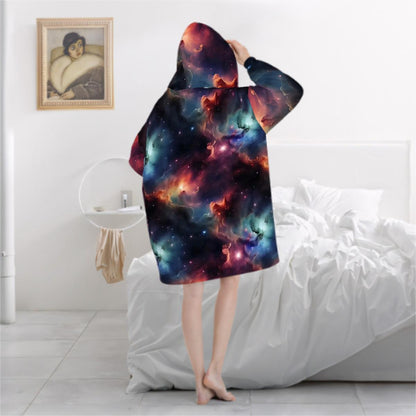 Rainbow Nebula Galaxy Blanket Hoodie, Retro Space Gamer Hooded Jumper, Cute Long Sleeve Fashion Loungewear for Women