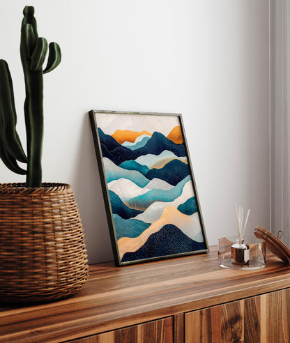 Hokusai Ukiyo-e Japanese mountains wall art, Japandi home decor, Landscape poster, Blue green print