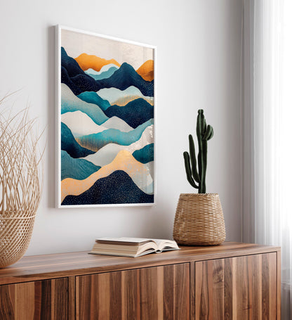 Hokusai Ukiyo-e Japanese mountains wall art, Japandi home decor, Landscape poster, Blue green print