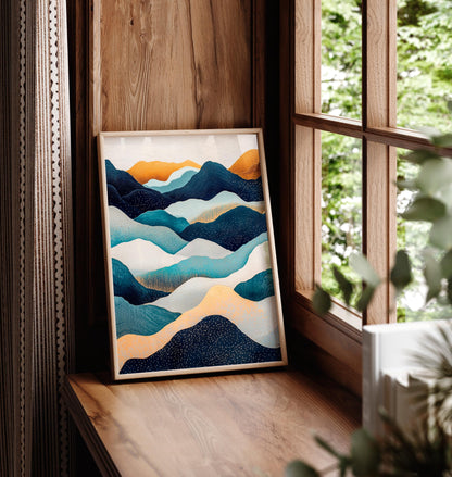 Hokusai Ukiyo-e Japanese mountains wall art, Japandi home decor, Landscape poster, Blue green print