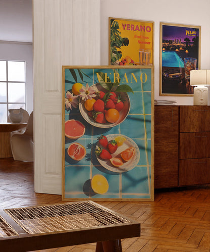 Vintage Verano Poster Print for Kitchen Summer Beach House Poster Retro Wall Art Psychedelic Trippy Illustration
