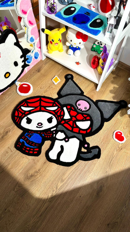 Spider x Custom Kitty Rug – Puffy Tufted Crossover Carpet, Cute Handmade Decor, Fluffy Anime Gift Rug for Girls Room or Bedroom Floor