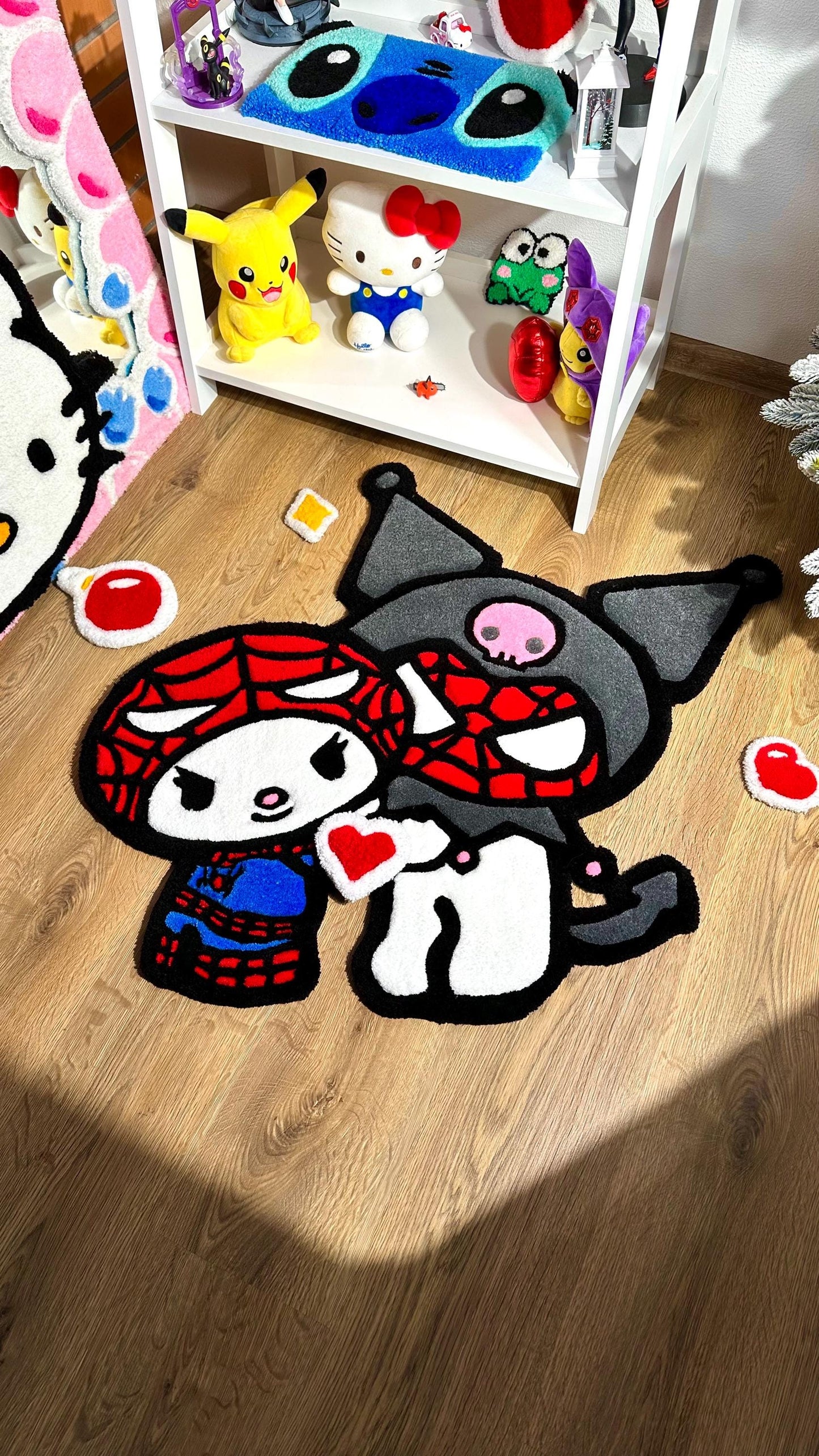 Spider x Custom Kitty Rug – Puffy Tufted Crossover Carpet, Cute Handmade Decor, Fluffy Anime Gift Rug for Girls Room or Bedroom Floor