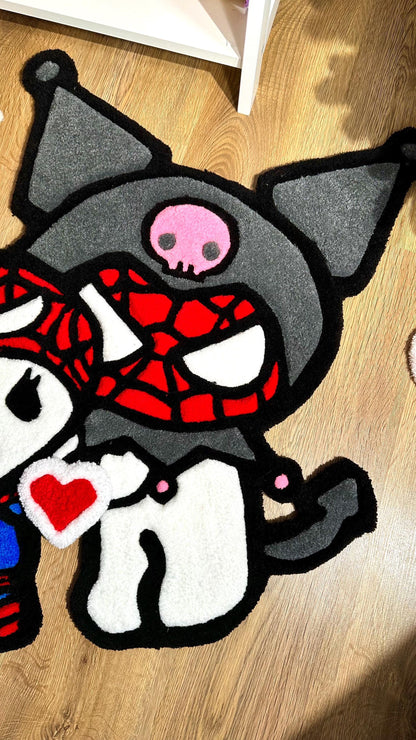 Spider x Custom Kitty Rug – Puffy Tufted Crossover Carpet, Cute Handmade Decor, Fluffy Anime Gift Rug for Girls Room or Bedroom Floor