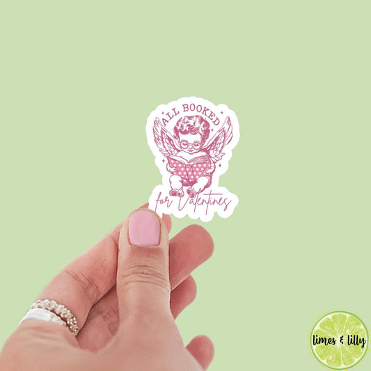Vintage All Booked for Valentines Angel Sticker | Valentine’s Day Sticker | Valentine Sticker | Kindle Stickers | Vinyl Sticker | Laptop