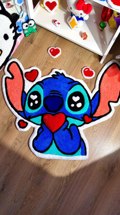 Stitch Tufted Rug – Custom Handmade Blue Cartoon Carpet, Crying Stitch Decor, Puffy Soft Rug for Anime Room Aesthetic or Gift | 3 FT