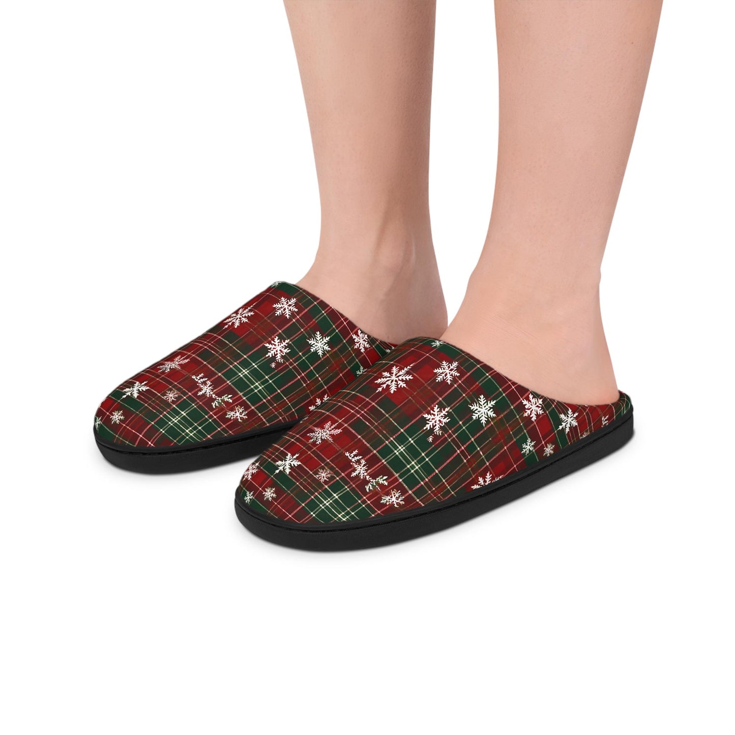 Women's Slippers WinterSnowflake Red Tartan Plaid Pattern, Matching PajamaPants available, Indoor Footwear, Slipper Giftful, Cozy HouseShoes