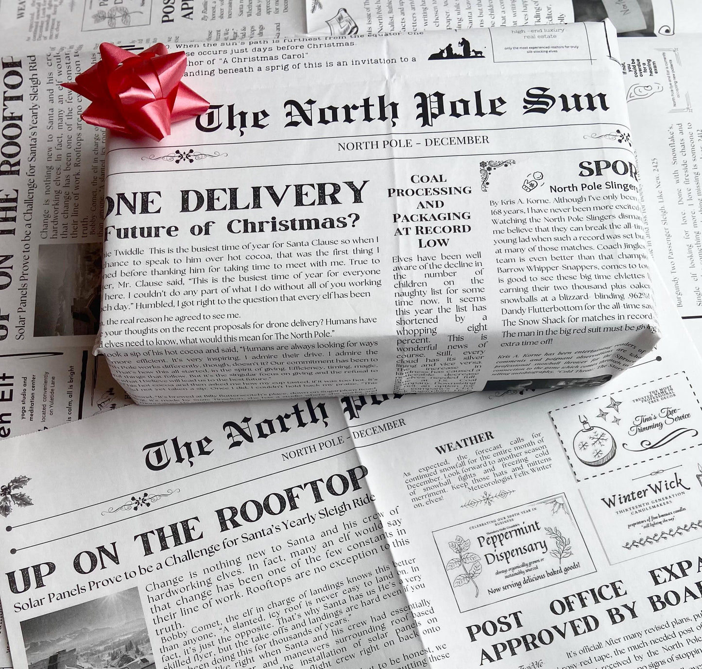 The North Pole Newspaper Gift Wrap Sheets from Santa on Christmas Eco-friendly PLASTIC FREE wrapping paper