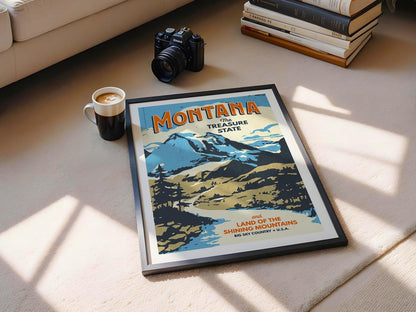 Montana Travel Print Retro Montana Art Treasure State Travel Poster Montana Gift for Friend Outdoorsy Wall Decor