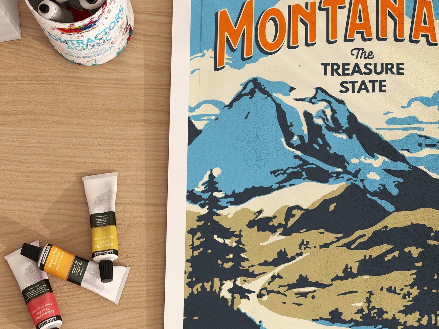 Montana Travel Print Retro Montana Art Treasure State Travel Poster Montana Gift for Friend Outdoorsy Wall Decor
