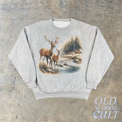Retro Deer Wilderness 90s Sweatshirt, Nineties Vintage Buck And Doe Deer Outfit, Boho Unisex Crewneck Sweatshirt, Deer Lovers Sweater,Hoodie