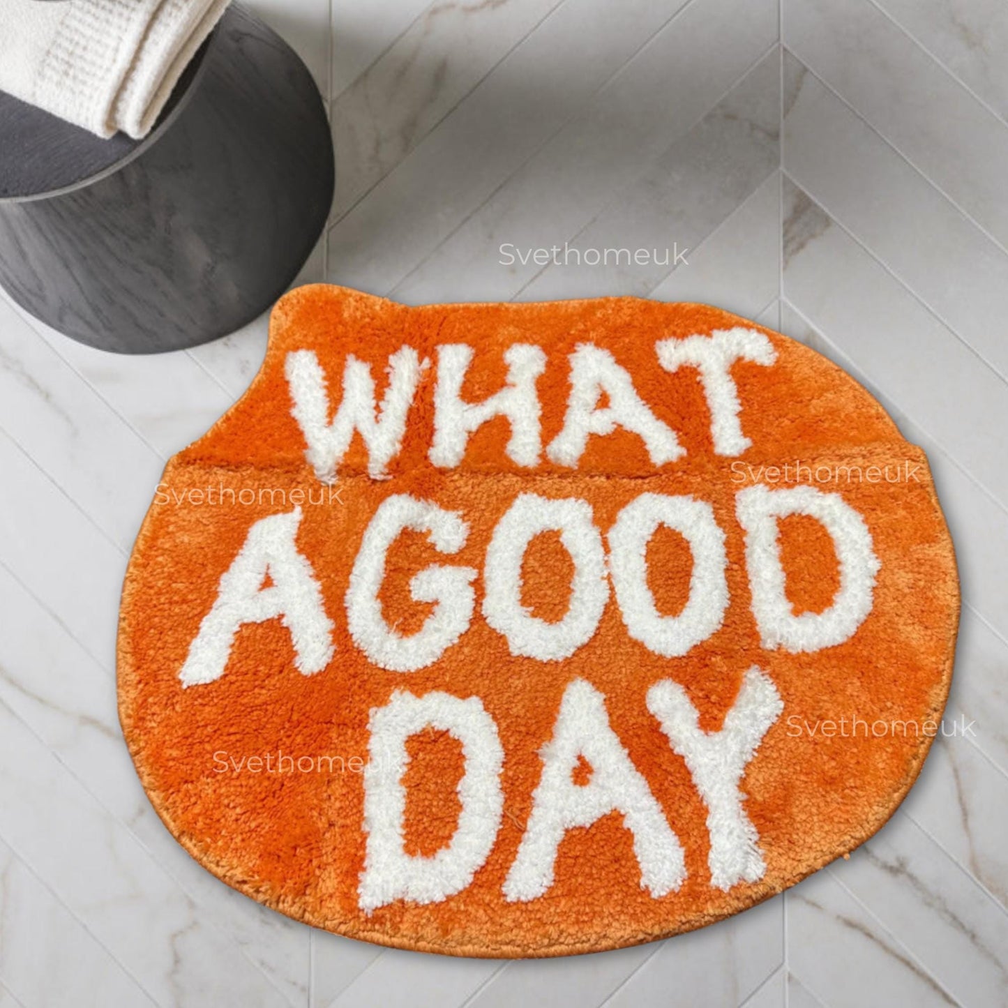 Orange Rug | Flocking Floor Rug | What a Good Day Rug | Living Room | Nordic | Bathroom | Soft Fluffy Rug | Bedside Carpets | Entryway Floor