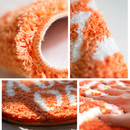 Orange Rug | Flocking Floor Rug | What a Good Day Rug | Living Room | Nordic | Bathroom | Soft Fluffy Rug | Bedside Carpets | Entryway Floor