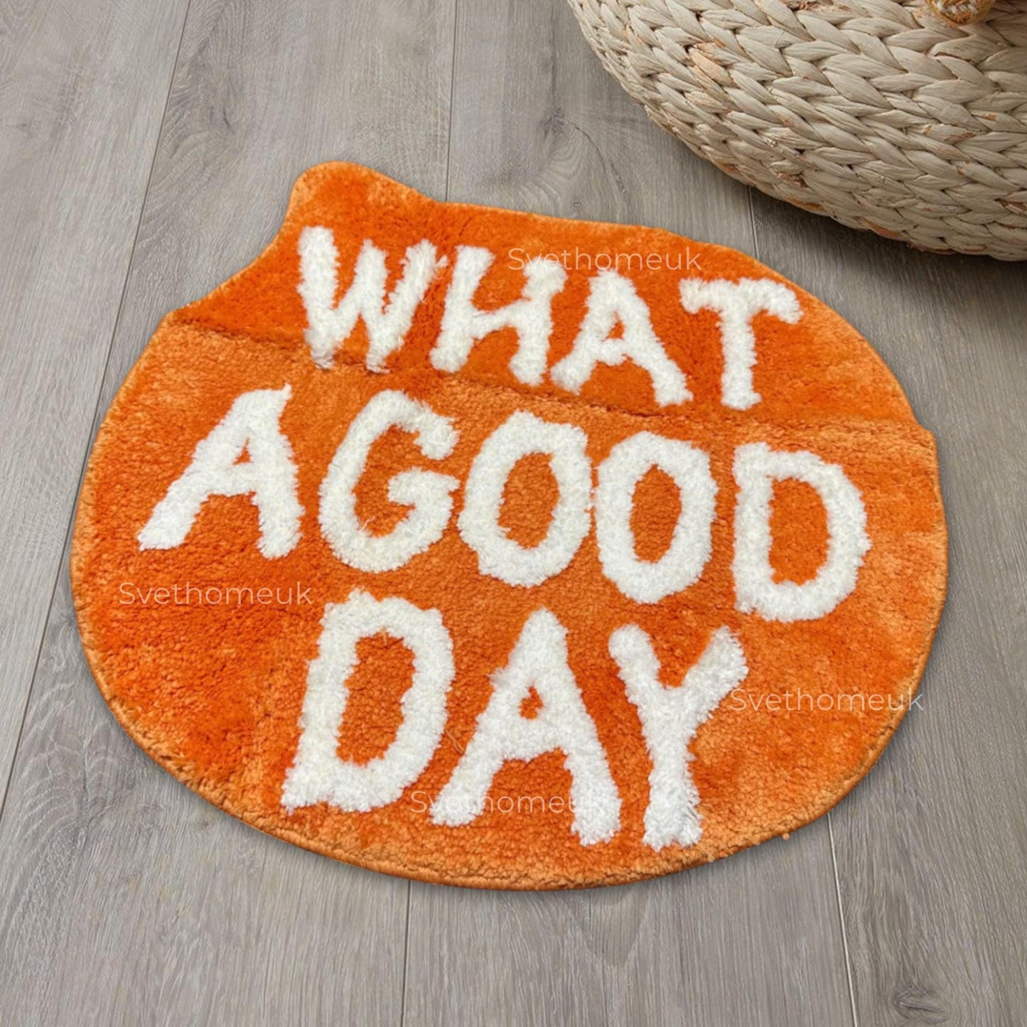 Orange Rug | Flocking Floor Rug | What a Good Day Rug | Living Room | Nordic | Bathroom | Soft Fluffy Rug | Bedside Carpets | Entryway Floor