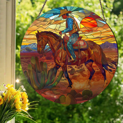 Desert Cowboy: Stained Glass Style Window Hanging