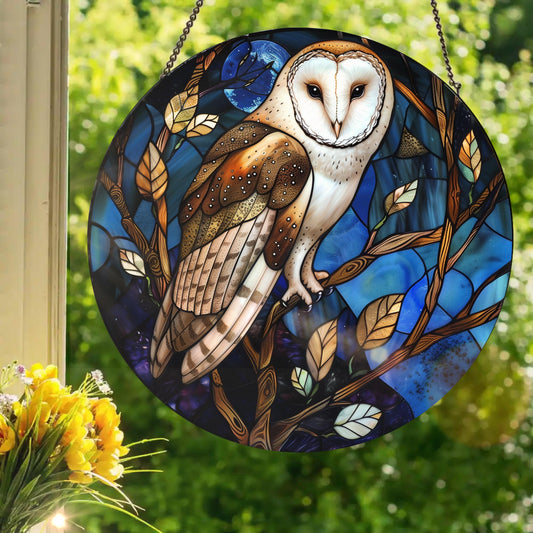 Barn Owl: Stained Glass Style Window Hanging