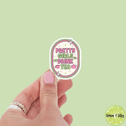 Pretty Girls Drink Tea Sticker | Book Sticker | Girly | Water Bottle Sticker | Bookish Stickers | Kindle Sticker | Book Lover | Retro