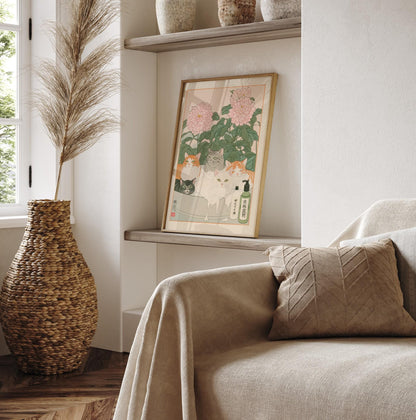 Ukiyo-e Cats Print: Japanese Bathroom Art, Minimalist Decor