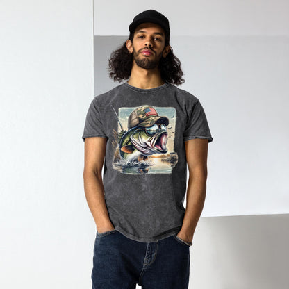 Fishing Bass T-Shirt | Vintage Dad Shirt | Old School Gift for Him | Angler Tshirt | Fisherman Tee Gifts | Denim Washed Shirt| Bassfishing