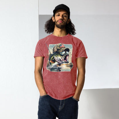 Fishing Bass T-Shirt | Vintage Dad Shirt | Old School Gift for Him | Angler Tshirt | Fisherman Tee Gifts | Denim Washed Shirt| Bassfishing