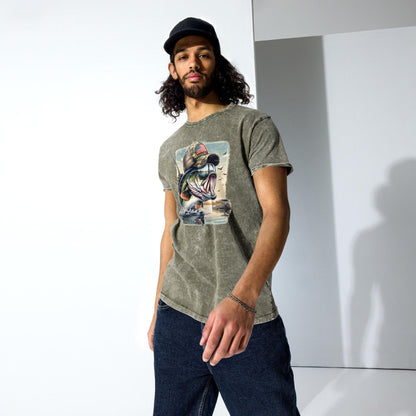 Fishing Bass T-Shirt | Vintage Dad Shirt | Old School Gift for Him | Angler Tshirt | Fisherman Tee Gifts | Denim Washed Shirt| Bassfishing