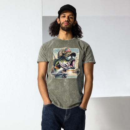 Fishing Bass T-Shirt | Vintage Dad Shirt | Old School Gift for Him | Angler Tshirt | Fisherman Tee Gifts | Denim Washed Shirt| Bassfishing