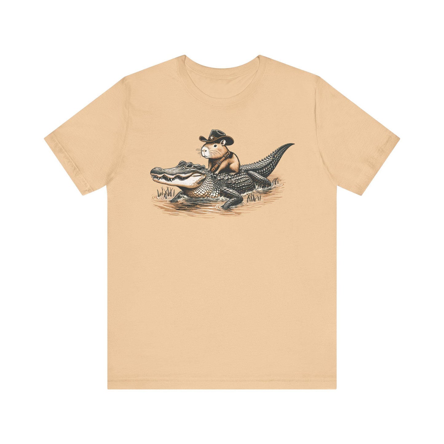 Funny Capybara Riding Alligator Shirt | Funny Animal T-shirt | Cute Reptile Tee | Humor Meme Shirts | Silly Gift Idea | Weird Hunting Tshirt