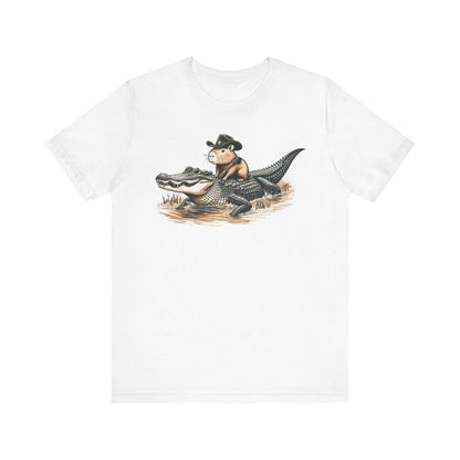 Funny Capybara Riding Alligator Shirt | Funny Animal T-shirt | Cute Reptile Tee | Humor Meme Shirts | Silly Gift Idea | Weird Hunting Tshirt