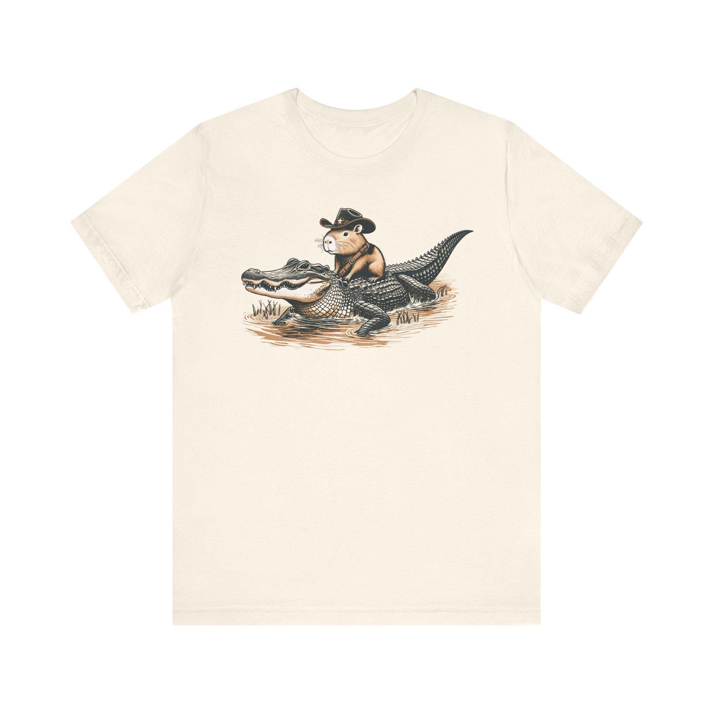 Funny Capybara Riding Alligator Shirt | Funny Animal T-shirt | Cute Reptile Tee | Humor Meme Shirts | Silly Gift Idea | Weird Hunting Tshirt