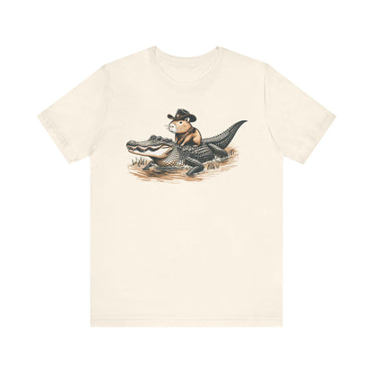 Funny Capybara Riding Alligator Shirt | Funny Animal T-shirt | Cute Reptile Tee | Humor Meme Shirts | Silly Gift Idea | Weird Hunting Tshirt