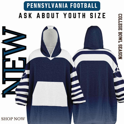Pennsylvania Football Oversized Hooded Blanket: Blue & White Game Day Cuddle Hoodie