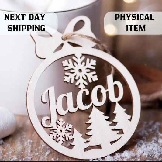 Christmas Ornament for Holiday Decor: Wooden Personalized Ornament , Snowflake Name Sign