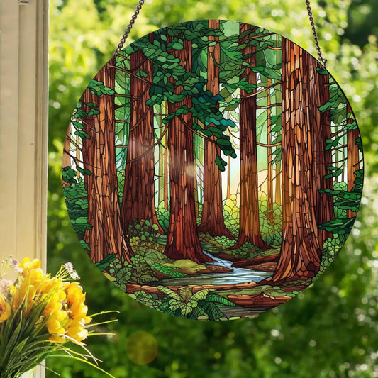 Redwood Grove: Stained Glass Style Window Hanging