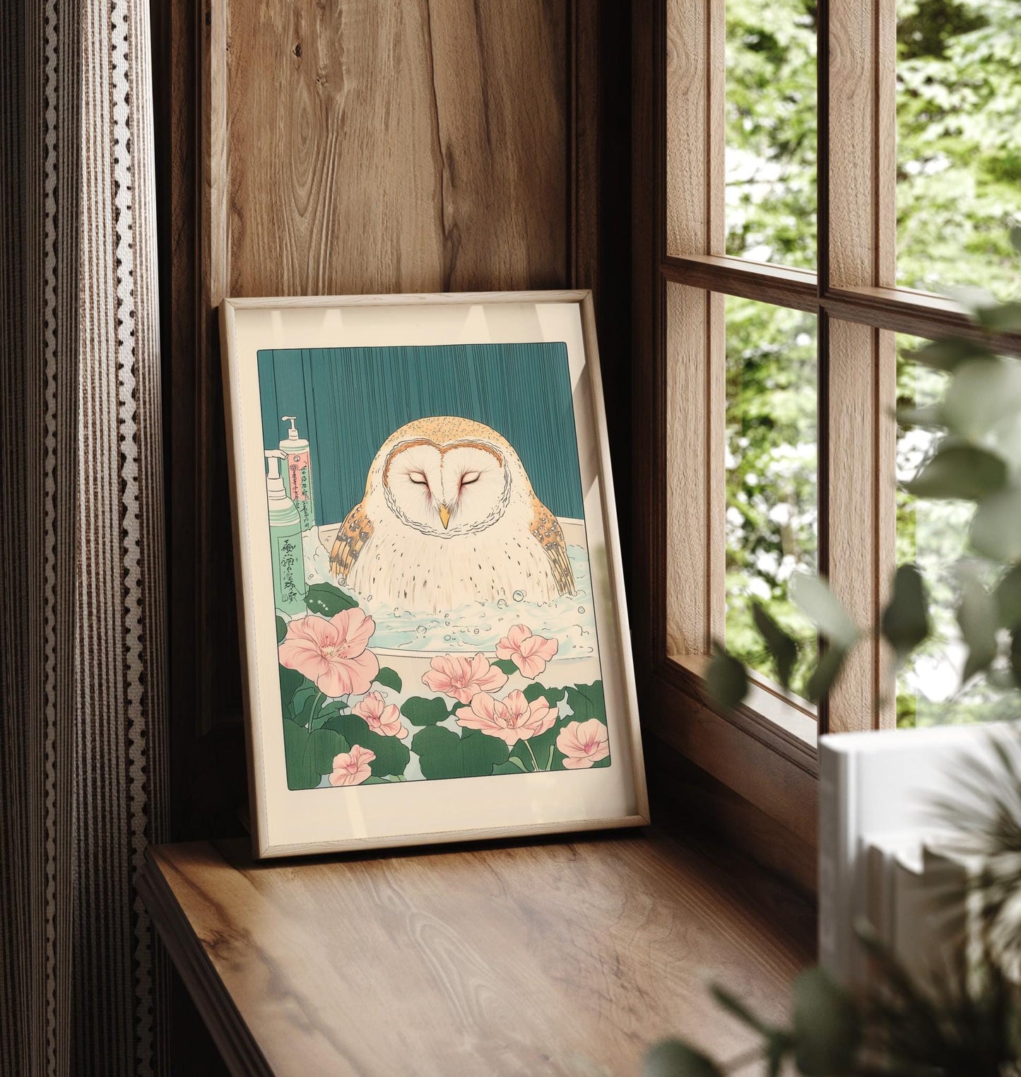 Barn Owl Print: Ukiyo-e Japanese Bathroom Art