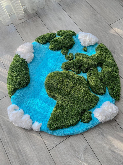 3D World Map Tufted Rug - Geometric World Map Area Rug, Interactive Rug, Educational Home Decor, Travel-Inspired Rug, World Explorer Gift