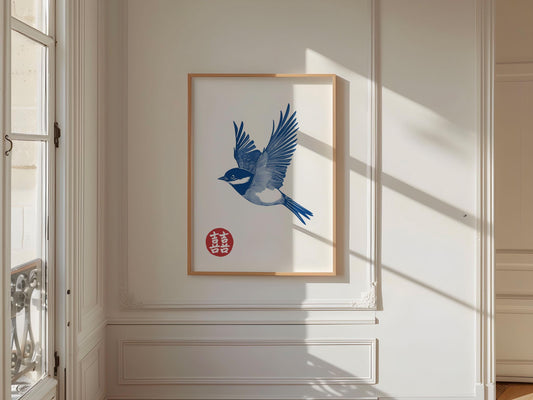 Blue Bird Print, Japanese wall art Print, Vintage Print, Trendy Wall Art, Aesthetic Wall Art, Japanese Bird Print, Japanese decor, Gift Idea