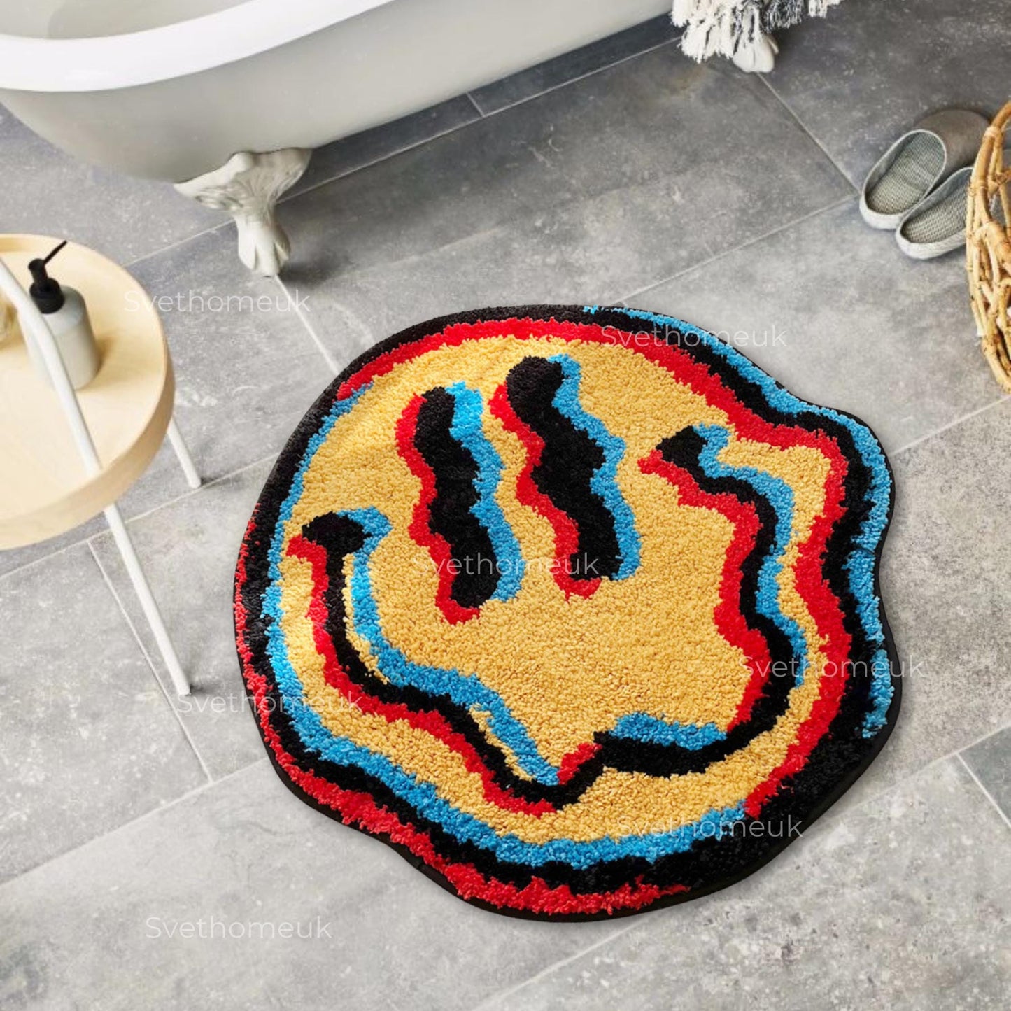 Trippy Smile Rug | Smiley Face Rug, Yellow Rug, Tufted Rug, Bedroom Area, | Round Rug, Living Room Rug, Area Rug, Custom Rug, Colorful Rug