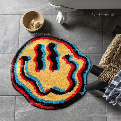 Trippy Smile Rug | Smiley Face Rug, Yellow Rug, Tufted Rug, Bedroom Area, | Round Rug, Living Room Rug, Area Rug, Custom Rug, Colorful Rug