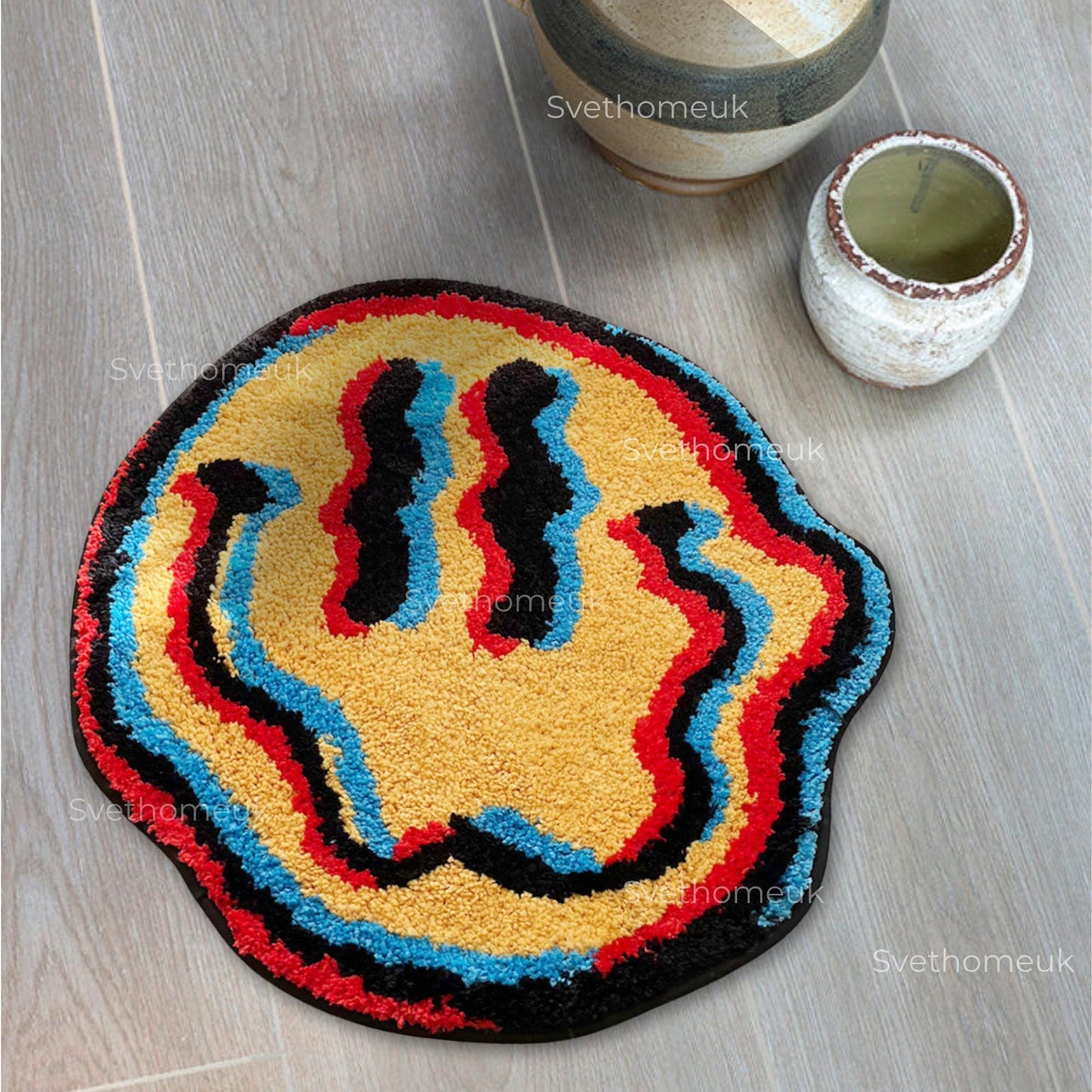 Trippy Smile Rug | Smiley Face Rug, Yellow Rug, Tufted Rug, Bedroom Area, | Round Rug, Living Room Rug, Area Rug, Custom Rug, Colorful Rug