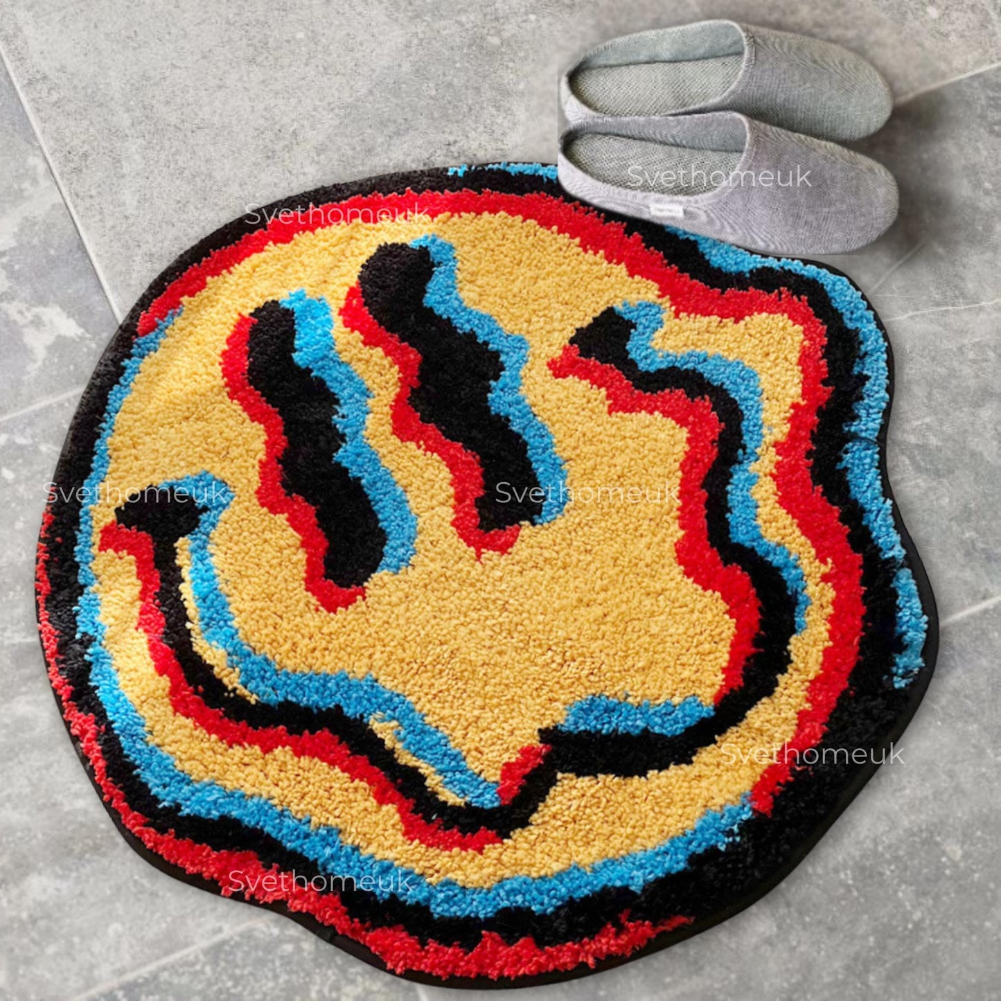 Trippy Smile Rug | Smiley Face Rug, Yellow Rug, Tufted Rug, Bedroom Area, | Round Rug, Living Room Rug, Area Rug, Custom Rug, Colorful Rug