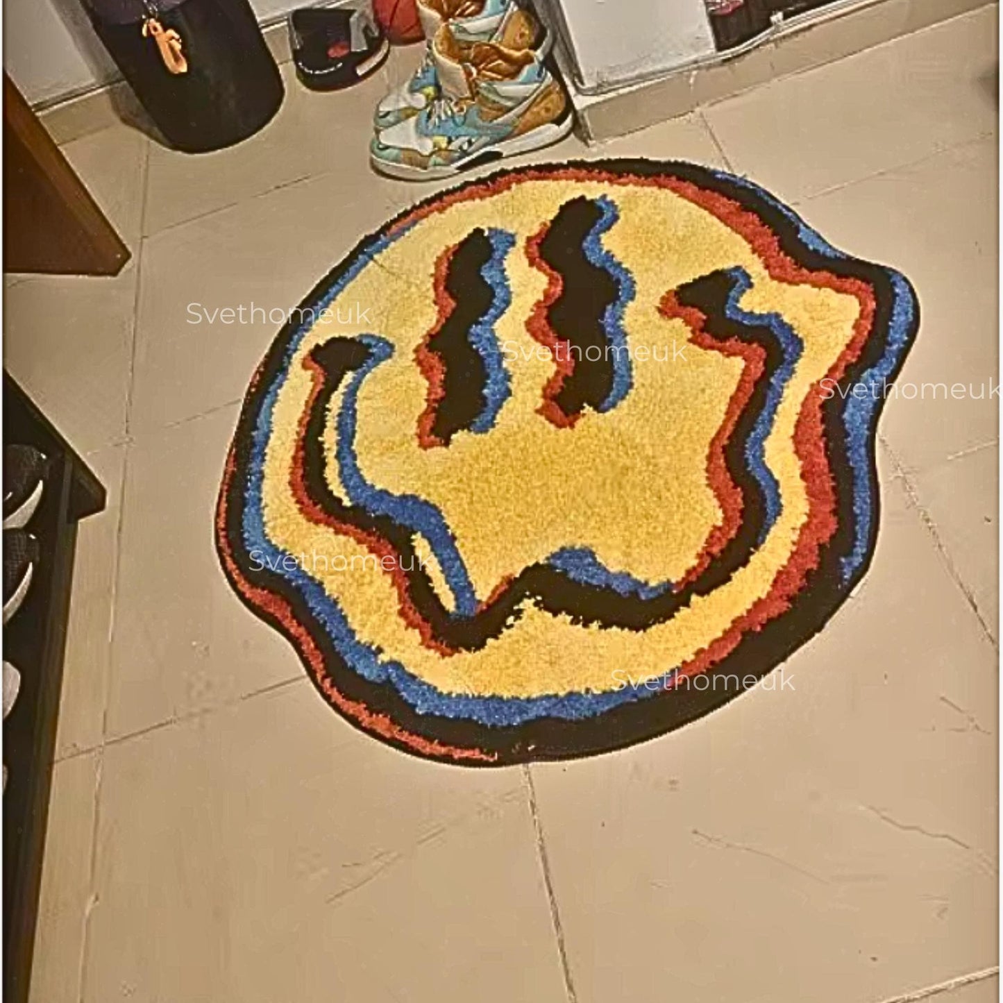 Trippy Smile Rug | Smiley Face Rug, Yellow Rug, Tufted Rug, Bedroom Area, | Round Rug, Living Room Rug, Area Rug, Custom Rug, Colorful Rug