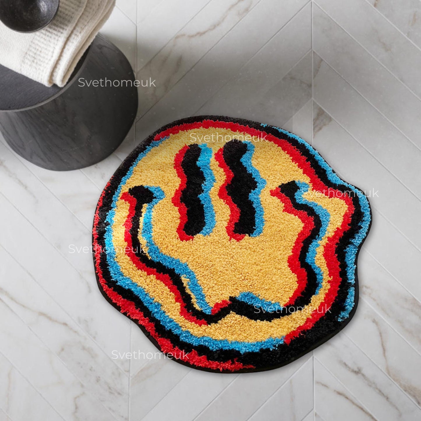 Trippy Smile Rug | Smiley Face Rug, Yellow Rug, Tufted Rug, Bedroom Area, | Round Rug, Living Room Rug, Area Rug, Custom Rug, Colorful Rug