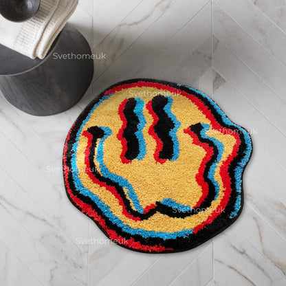 Trippy Smile Rug | Smiley Face Rug, Yellow Rug, Tufted Rug, Bedroom Area, | Round Rug, Living Room Rug, Area Rug, Custom Rug, Colorful Rug