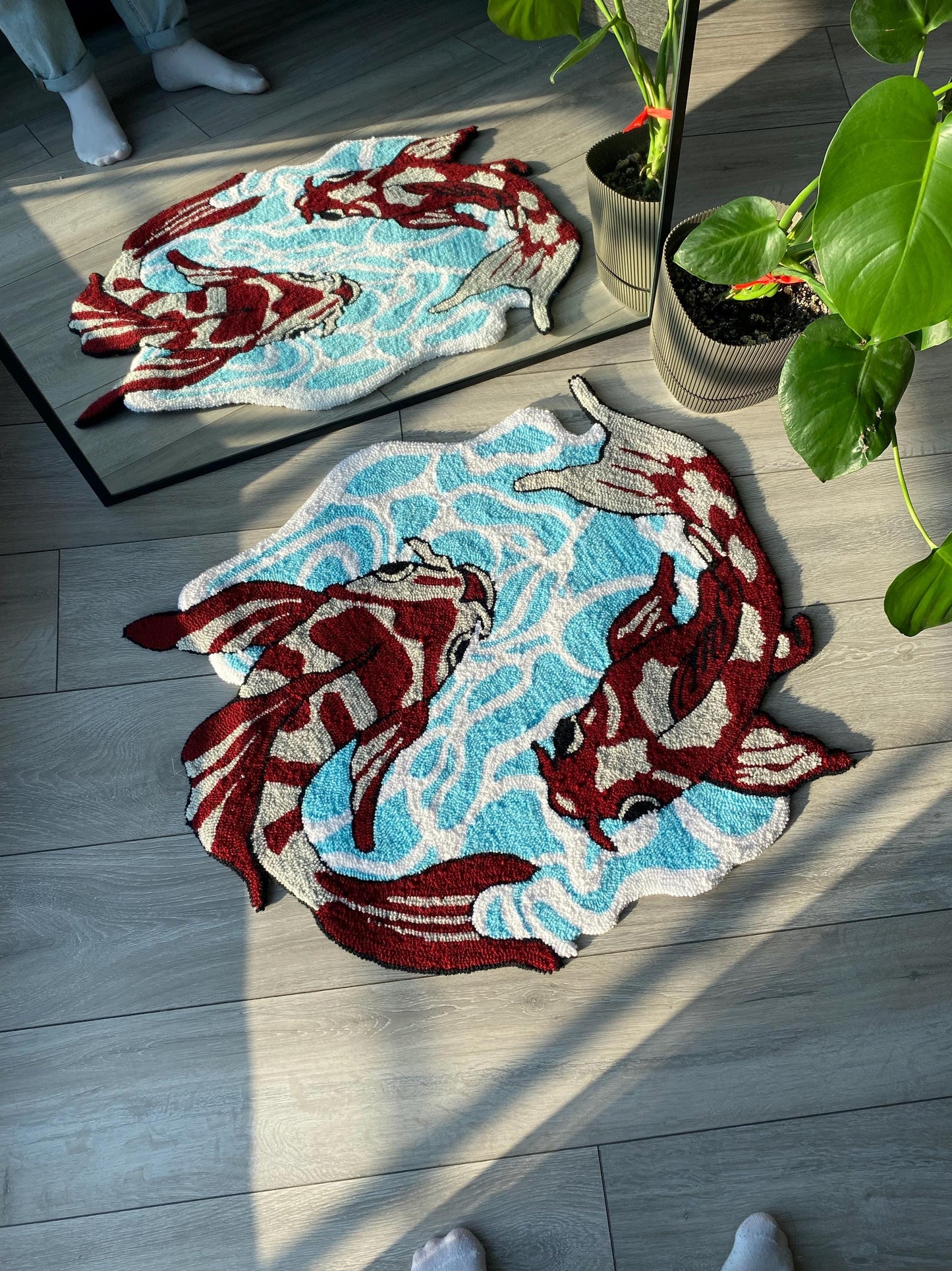 Handmade Koi Fish Rug – Unique Japanese Design for Home & Office Decor