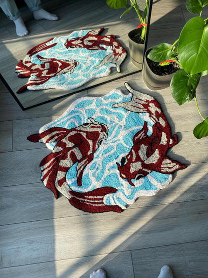 Handmade Koi Fish Rug – Unique Japanese Design for Home & Office Decor