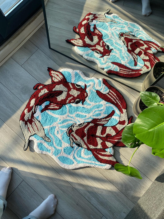 Handmade Koi Fish Rug – Unique Japanese Design for Home & Office Decor