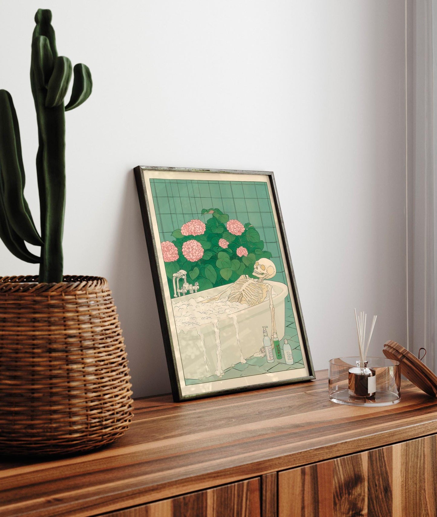 Skeleton in Bath: Funny Bathroom Art in Japanese Style